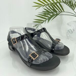 Vionic Women's Adriane Sandal Size 7 Black Patent Strappy Adjustable Flat Shoes